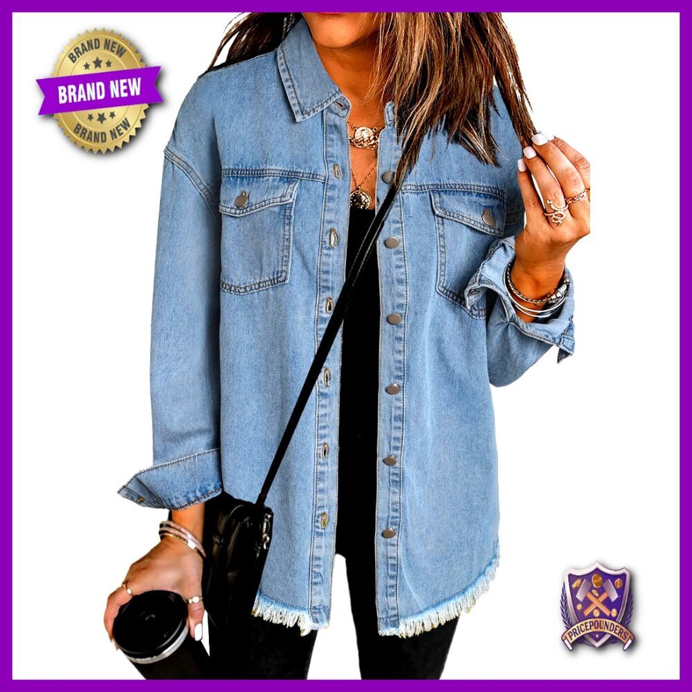 Oversized Distressed Denim Jacket Classic Vintage Y2K Boyfriend Fit Casual
